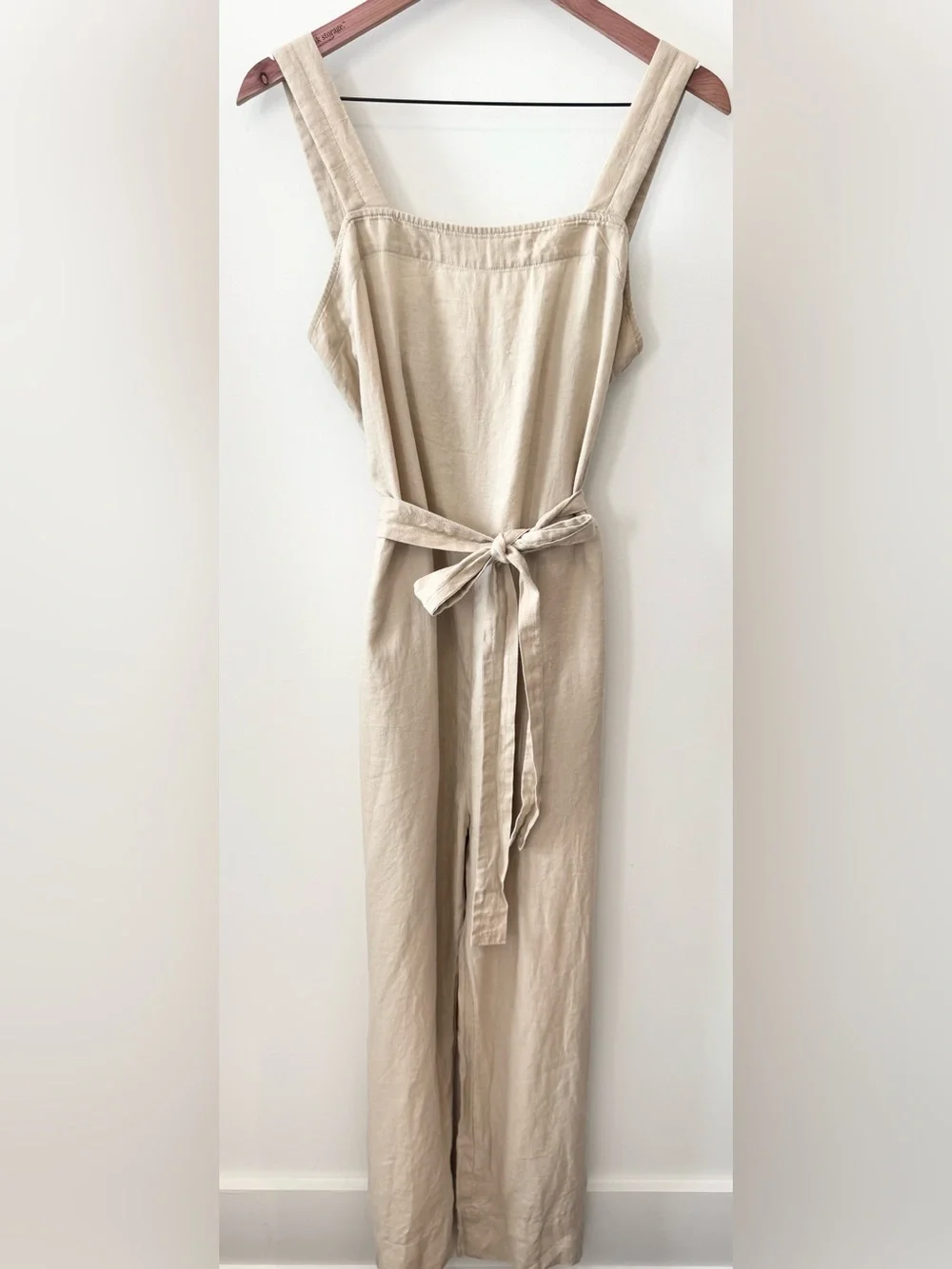 Quince European Square- Neck Linen Jumpsuit- Driftwood Size M